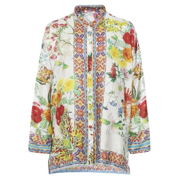 Johnny Was Jaffa Silk Floral Button Down Tunic Blouse - Picture 3 of 8